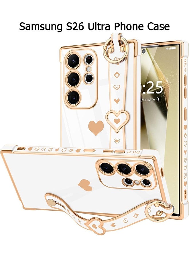 Wffo Compatible with Samsung Galaxy S26 Ultra Case - Love Heart Plating Electroplate Luxury Elegant Case Camera Protector Soft TPU Shockproof Protective Back Cover Samsung Galaxy S26 Ultra Case - White - Image 1