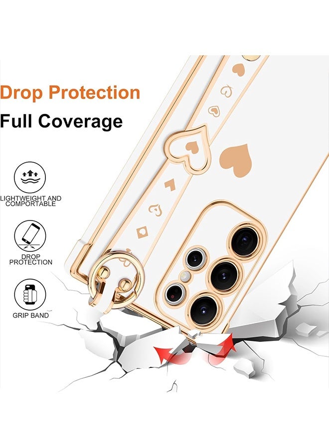 Wffo Compatible with Samsung Galaxy S26 Ultra Case - Love Heart Plating Electroplate Luxury Elegant Case Camera Protector Soft TPU Shockproof Protective Back Cover Samsung Galaxy S26 Ultra Case - White - Image 3