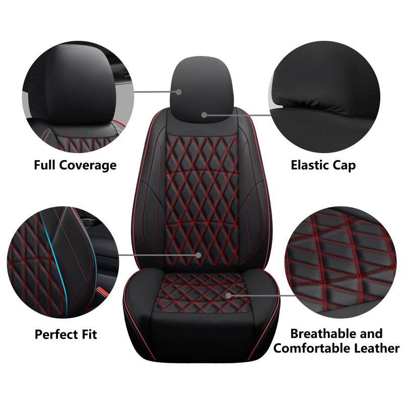NS YOLO Leather Car Seat Covers,Universal Fit for Most Cars,SUVs and Sedans,Waterproof Luxury Leatherette Cushions, 5 Seats Protectors (Black and Red, Full Set-5 Seats(Front and Rear)) - Image 3