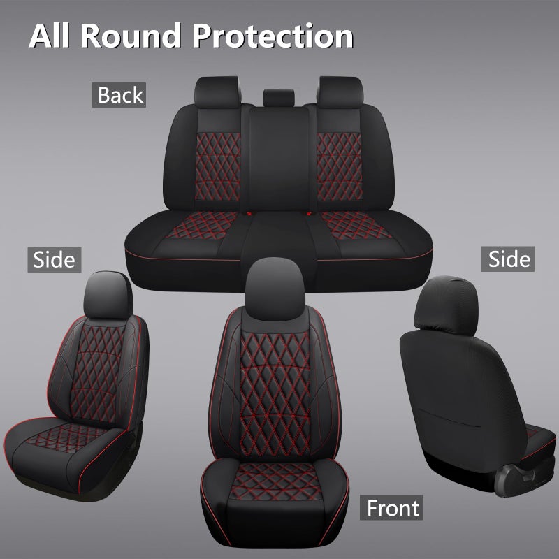 NS YOLO Leather Car Seat Covers,Universal Fit for Most Cars,SUVs and Sedans,Waterproof Luxury Leatherette Cushions, 5 Seats Protectors (Black and Red, Full Set-5 Seats(Front and Rear)) - Image 2