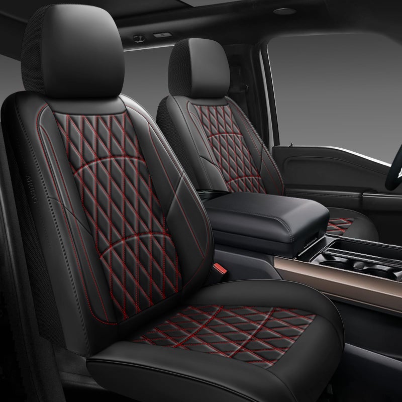 NS YOLO Leather Car Seat Covers,Universal Fit for Most Cars,SUVs and Sedans,Waterproof Luxury Leatherette Cushions, 5 Seats Protectors (Black and Red, Full Set-5 Seats(Front and Rear)) - Image 1