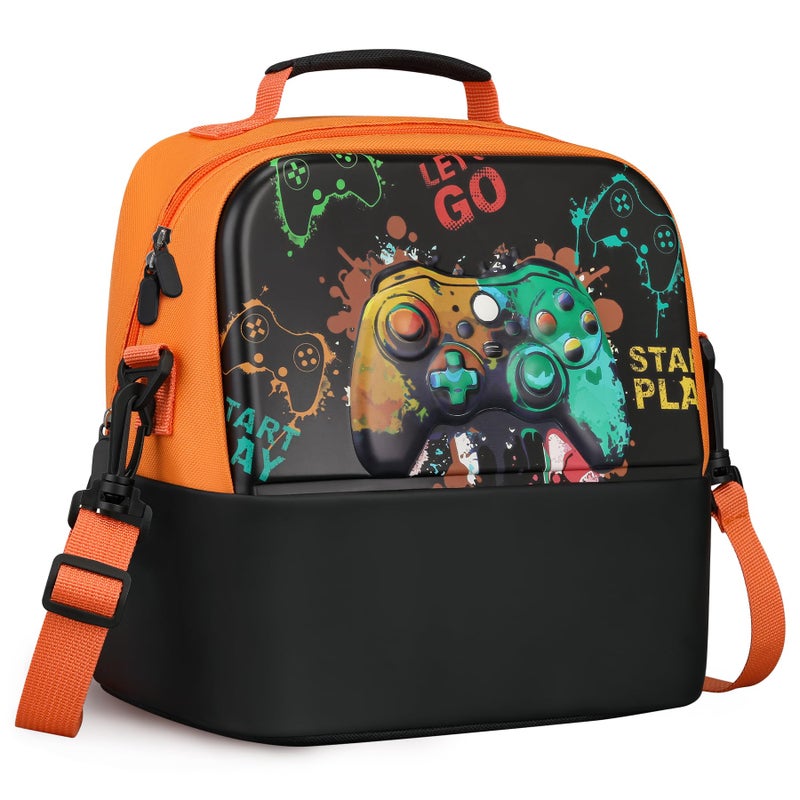 Elipark Kids Lunch Bag, Durable Insulated Lunch Bag for Girls, Boys, Washable Lunch Box Bag With Adjustable Shoulder Strap, Reusable Bento Bag for School Picnic & Travel (Game Pad) - Image 1