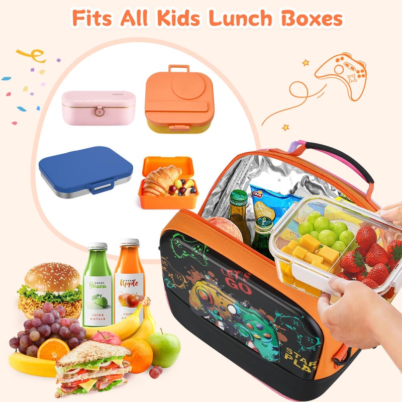 Elipark Kids Lunch Bag, Durable Insulated Lunch Bag for Girls, Boys, Washable Lunch Box Bag With Adjustable Shoulder Strap, Reusable Bento Bag for School Picnic & Travel (Game Pad) - Image 2