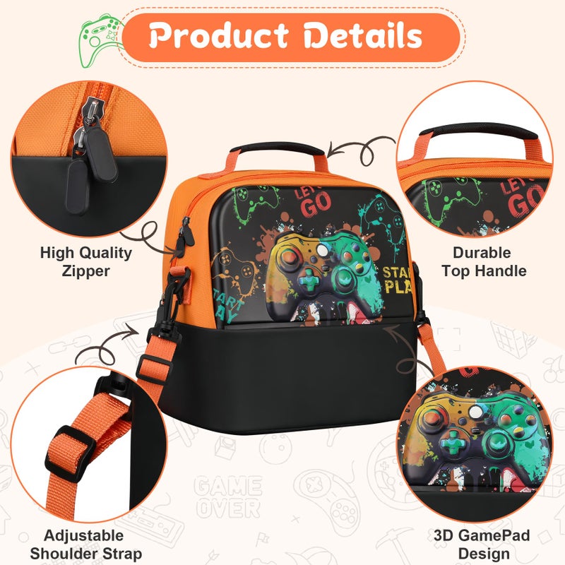 Elipark Kids Lunch Bag, Durable Insulated Lunch Bag for Girls, Boys, Washable Lunch Box Bag With Adjustable Shoulder Strap, Reusable Bento Bag for School Picnic & Travel (Game Pad) - Image 4