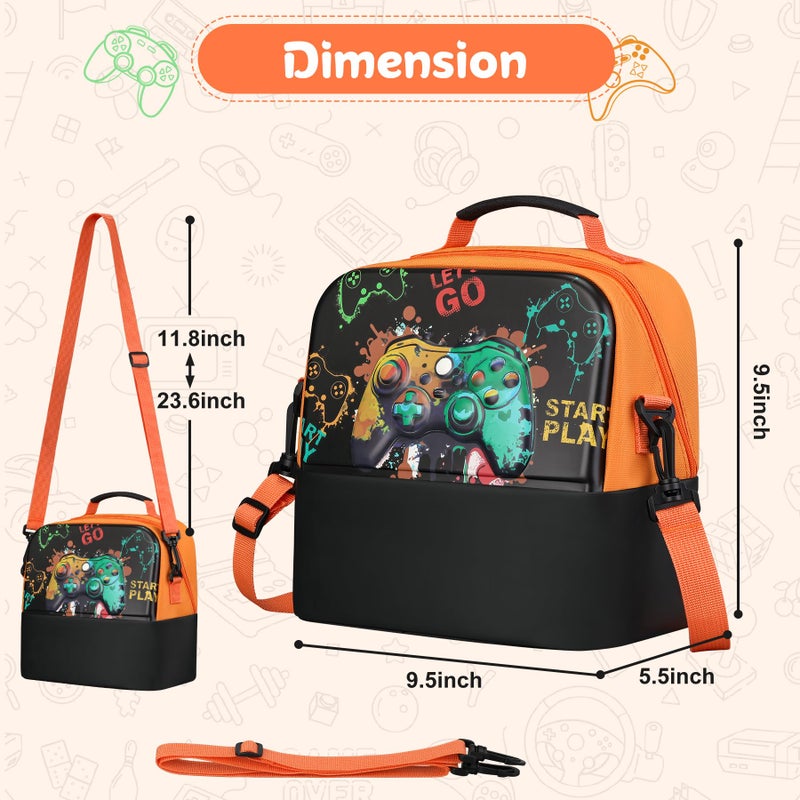 Elipark Kids Lunch Bag, Durable Insulated Lunch Bag for Girls, Boys, Washable Lunch Box Bag With Adjustable Shoulder Strap, Reusable Bento Bag for School Picnic & Travel (Game Pad) - Image 3