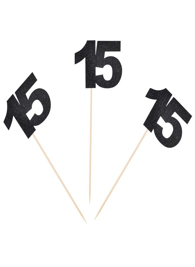 Giuffi 15th Birthday Centerpiece Sticks Black Glitter Number 15 Party Table Toppers Flower Picks Anniversary Party Supplies - Pack of 10 - Image 2