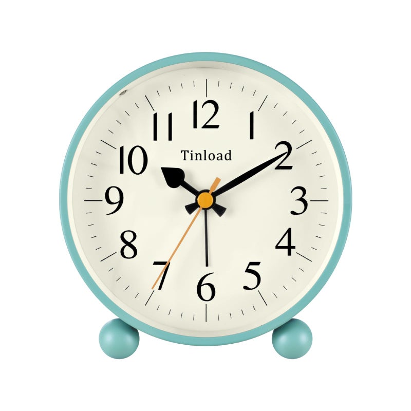 Tinload 4.5" Vintage Retro Analog Alarm Clock, Super Silent Non Ticking Small Clock with Manual Light, Snooze, Battery Operated, for Living Room, Bedroom, Bedside, Desk(Green) - Image 1