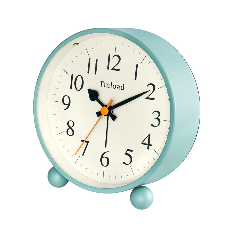Tinload 4.5" Vintage Retro Analog Alarm Clock, Super Silent Non Ticking Small Clock with Manual Light, Snooze, Battery Operated, for Living Room, Bedroom, Bedside, Desk(Green) - Image 2
