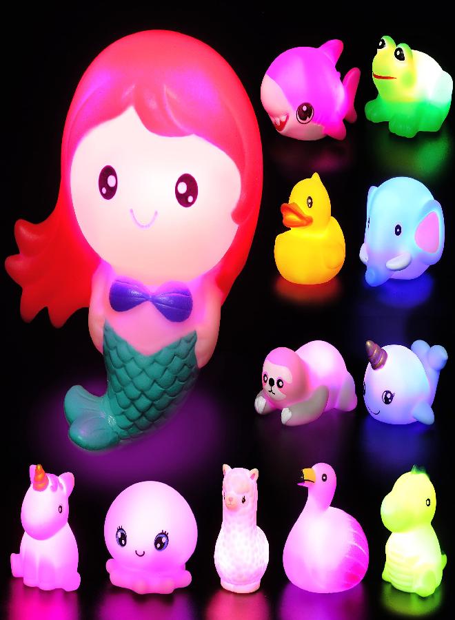 JOYIN 12Pcs Light Up Bath Toys, Toddler Flashing Colourful LED Bathtub Mermaid Toy, Baby Bathtime Floating Rubber Shower Toy for Infant Baby Kids Boy Girl Birthday Valentines Gift Swimming Pool Party - Image 1