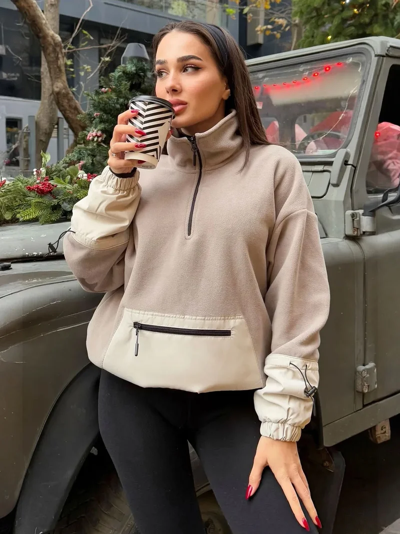TOMMYLIFE TOMMY Oversized Plush Half-Zip Sweatshirt
