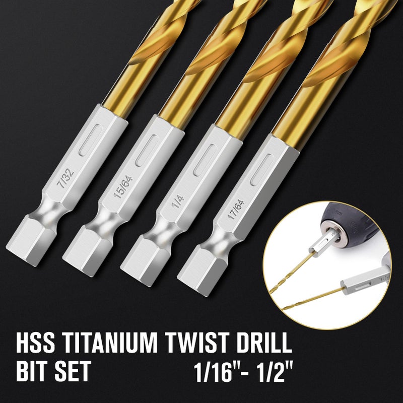 Macxcoip Hex Shank Drill Bit Set, 30Pcs Hss Titanium Twist Drill Bit For Sheet Metal, Wood, Plastic, Quick Change Design (1/16"" - 1/2"") - Image 3