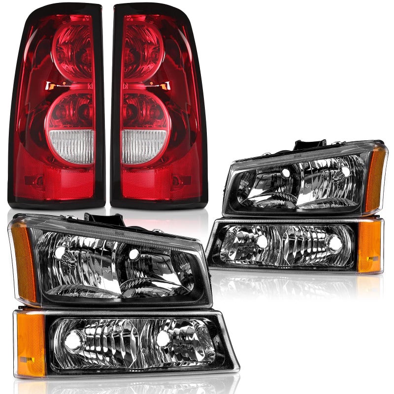 Headlights Tail Lights Assembly Combo Compatible with 20032006 Chevy Silverado 1500 2500 3500 07 Silverado Classic Black Housing Amber Corner Headlamp Red Taillights Rear Brake Lamp