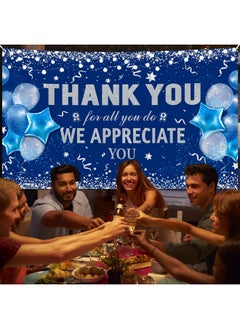 HOWAF Thank You For All You Do Party Decoration Banner, Employee Appreciation Banner For Staff Teachers Doctors Appreciation Party, We Appreciate You Backdrop Banner, Blue And Silver, 72.8" X 43.3"  - Image 5