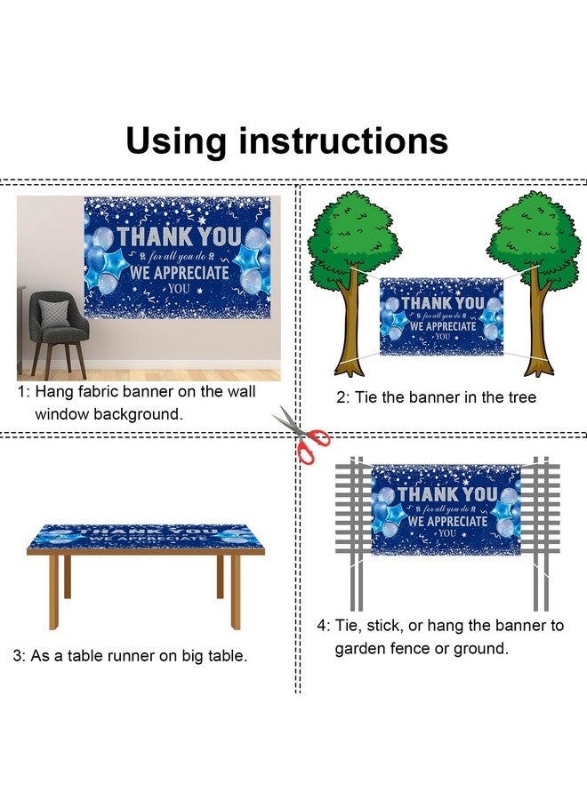هواف لافتة ديكور حفل "شكرًا لك على كل ما تفعله"، لافتة تقدير للموظفين، حفل تقدير المعلمين والأطباء، لافتة خلفية "نحن نقدر لك"، باللونين الأزرق والفضي، 72.8 بوصة × 43.3 بوصة - Image 3