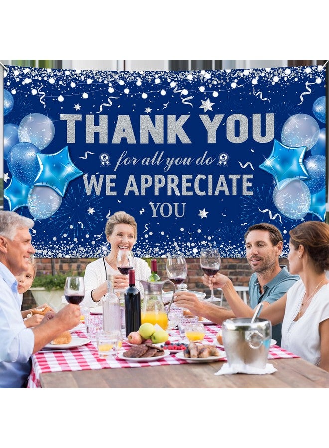 هواف لافتة ديكور حفل "شكرًا لك على كل ما تفعله"، لافتة تقدير للموظفين، حفل تقدير المعلمين والأطباء، لافتة خلفية "نحن نقدر لك"، باللونين الأزرق والفضي، 72.8 بوصة × 43.3 بوصة - Image 4