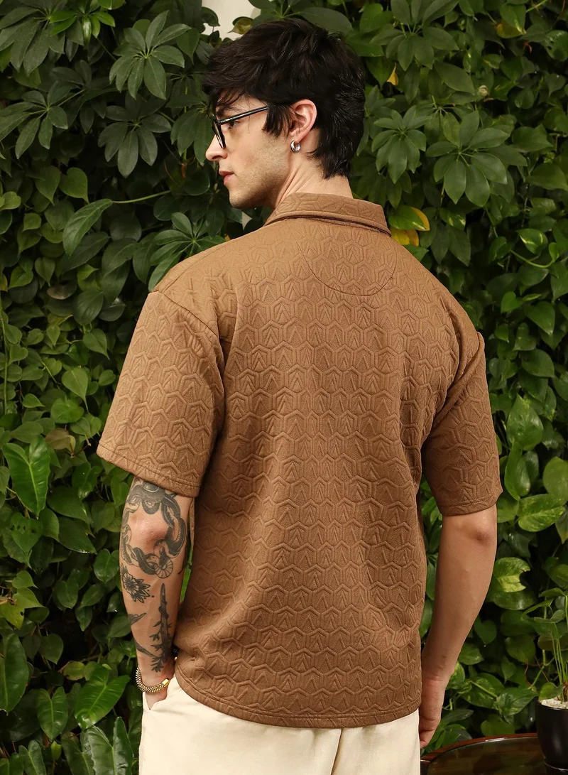 CAHOOT  Men's Tan Brown Zigzag-Tactile T-Shirt for Men | Best Price UAE
