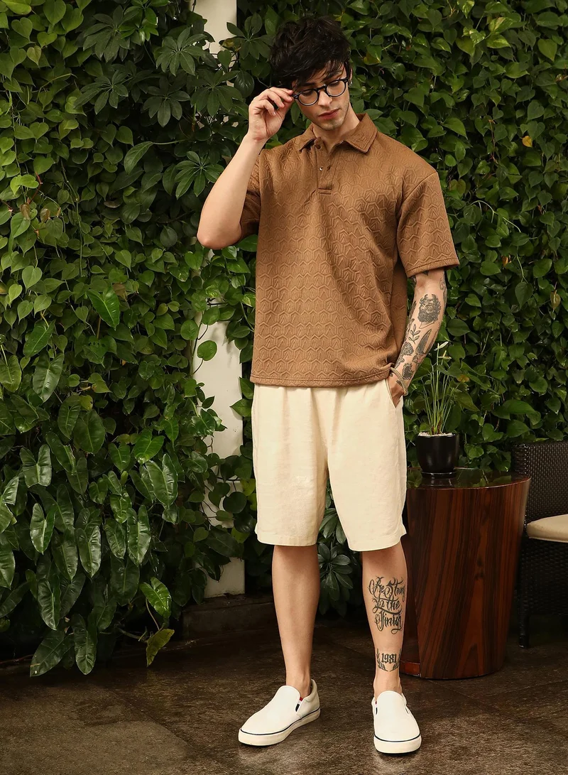 CAHOOT  Men's Tan Brown Zigzag-Tactile T-Shirt for Men | Best Price UAE