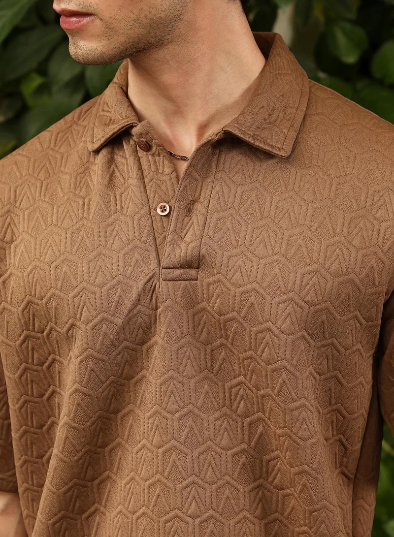 CAHOOT  Men's Tan Brown Zigzag-Tactile T-Shirt for Men | Best Price UAE