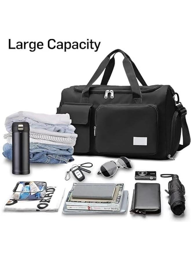 هوكور Durku Small Gym Bag for Women, Waterproof Duffle Bag Carry On Weekender Bag with Shoe Compartment & Wet Pocket, Tote Bag for Travel, Workout, Sport，Weekend Overnight Carry on Bag ﻿ (Black)  - Image 5