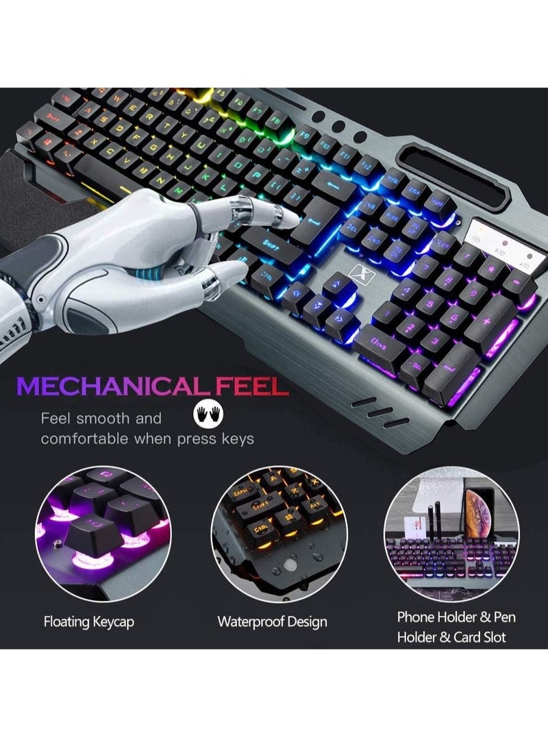 Generic Wireless Gaming Keyboard And Mouse, Quiet Ergonomic Mechanical Feeling Keyboard With Removable Hand Rest, Portable Durable Rechargeable Keyboard Mouse Set PC Gamer, (Black RGB)  - Image 5