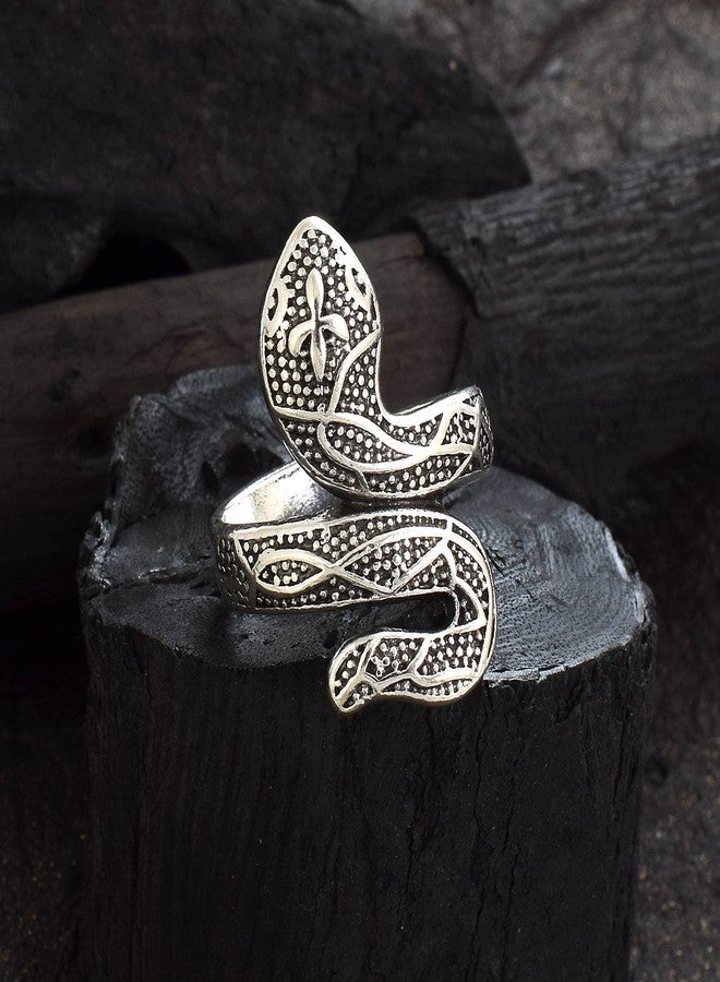 morir Brass Oxidised Finish Snake Cobra Shaped Ring Punk Gothic Exaggerated Spirit Snake Opening Finger Ring Statement Jewellery for Women Men - Image 4