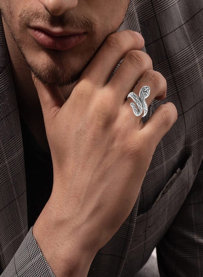morir Brass Oxidised Finish Snake Cobra Shaped Ring Punk Gothic Exaggerated Spirit Snake Opening Finger Ring Statement Jewellery for Women Men - Image 3
