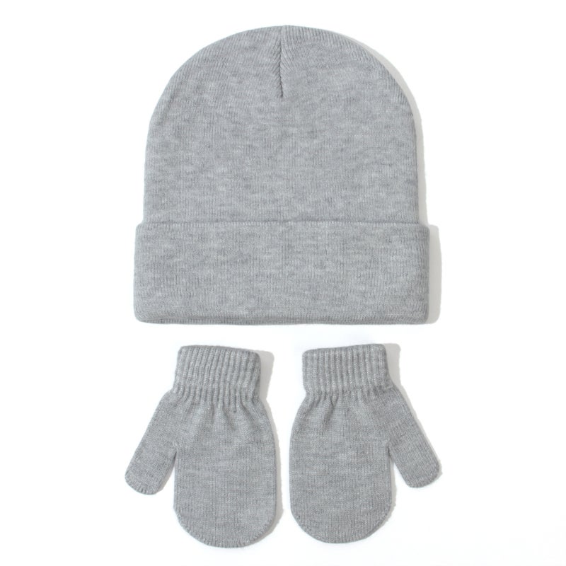 Baby Knit Hat Glove Set Autumn Winter #2 Light Grey