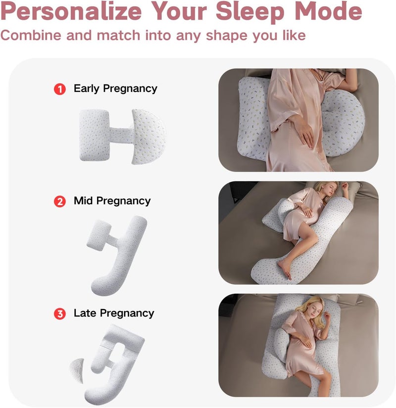 SEEDNUR وسائد الحمل للنوم وسادة الأمومة القابلة للإزالة 657 بوصة وسائد جسم كاملة قابلة للفصل للبالغين دعم للرأس والظهر والساقين والبطن والوركين رمادي - Image 5