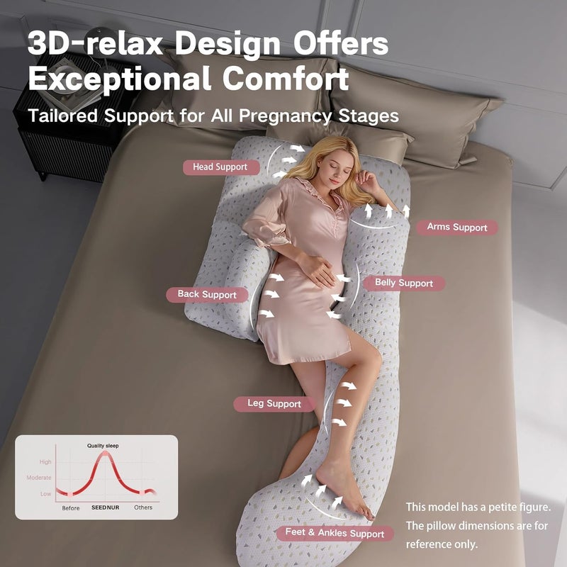 SEEDNUR وسائد الحمل للنوم وسادة الأمومة القابلة للإزالة 657 بوصة وسائد جسم كاملة قابلة للفصل للبالغين دعم للرأس والظهر والساقين والبطن والوركين رمادي - Image 2