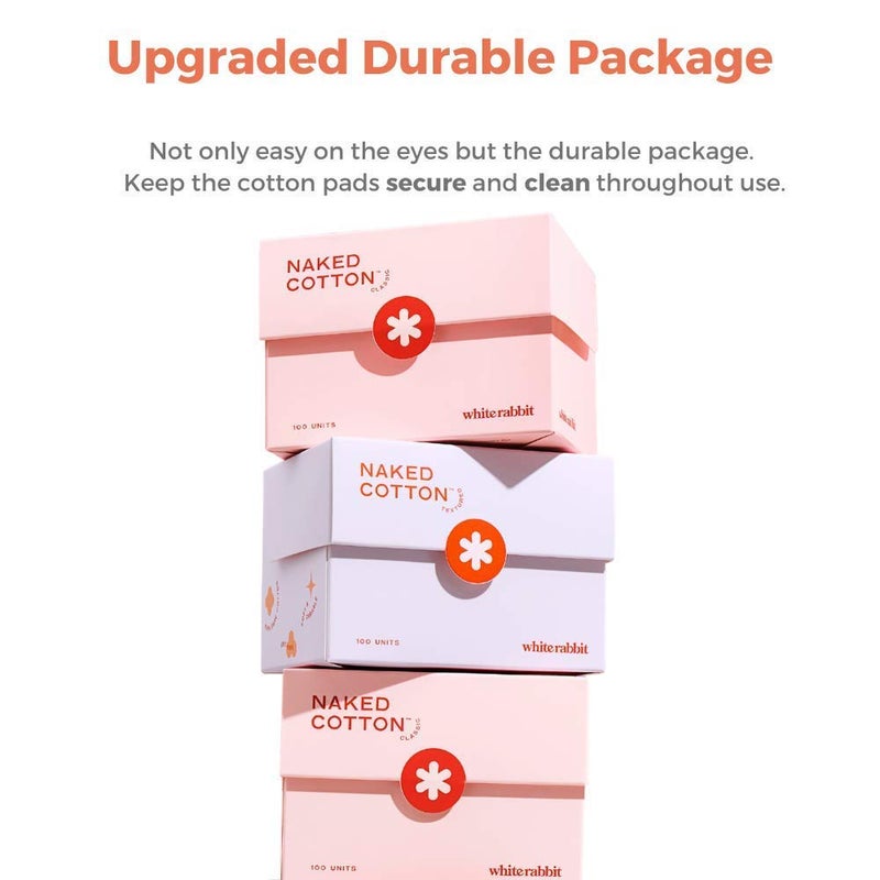 White Rabbit â€“ Naked Cotton Textured â€“ Unbleached Perforated Cotton Pads for Toner, Makeup Removal & Masks | Lint-Free, Exfoliating, Natural & Cruelty-Free | Korean Skin Care Product (200 Count) - Image 3