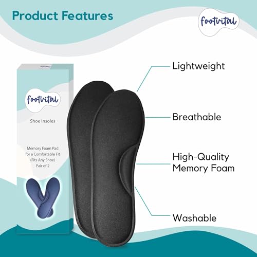 Footvital Memory Foam Shoe Insoles for Men and Women | Soft Cushioned Inserts for Long Standing and Walking | Supports Heel and Arch | Shock Absorbing | Moisture Absorbing | Lightweight Washable Insoles for All Shoes | 2 Pairs | Brown | Size 8 - Image 2