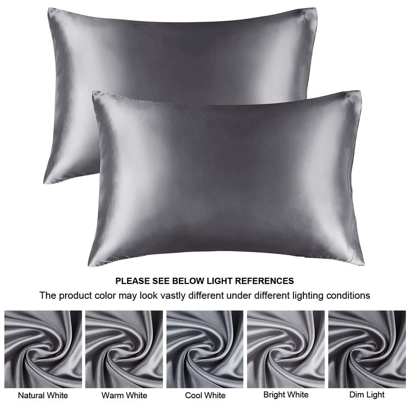 بيديليت حالات وسادة الساتان ذات الشعر والبشر في حزمة وسادة من 2 عبوة سوبر ناعم ناعم حريري رمادي سادة مع إغلاق المظروف (20x40 بوصة) - Image 5