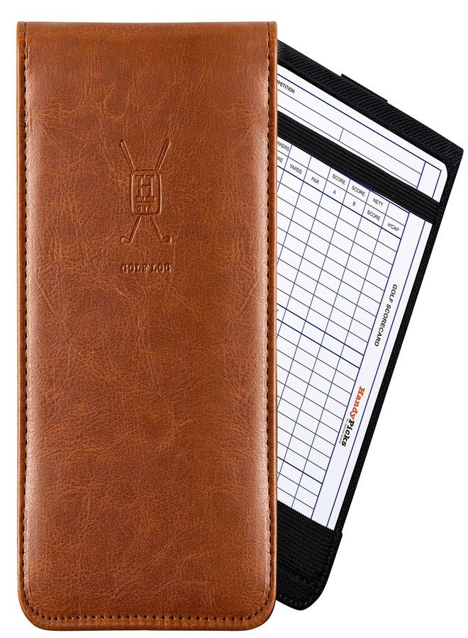 Handy Picks Leather Golf Scorecard Holder | Yardage Book Cover | Scorecard n Pencil Included | Brown - Image 1