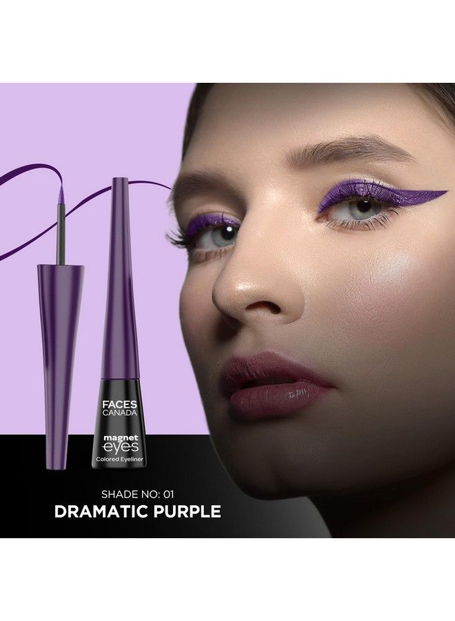 Faces Canada Magneteyes Color Eyeliner Dramatic Purple 4Ml ; Glossy Finish ; 24Hr Longlasting ; Waterproof ; Smudgeproof ; Precise Application ; Intense Color Payoff ; Almond Extract & Vitamin E - Image 3