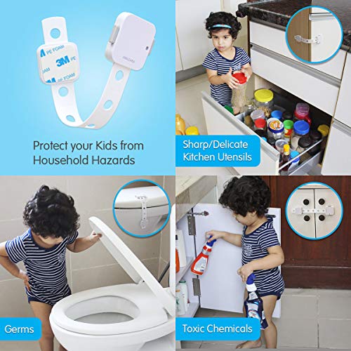 AMAZARA Child Safety Locks – Adjustable Baby Proofing Locks for Cabinets, Drawers, Fridge, Toilets | Strong 3M Adhesive | Easy No-Drill Install | Pack of 4 – White - Image 2