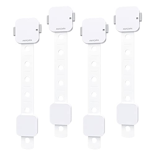 AMAZARA Child Safety Locks – Adjustable Baby Proofing Locks for Cabinets, Drawers, Fridge, Toilets | Strong 3M Adhesive | Easy No-Drill Install | Pack of 4 – White - Image 1