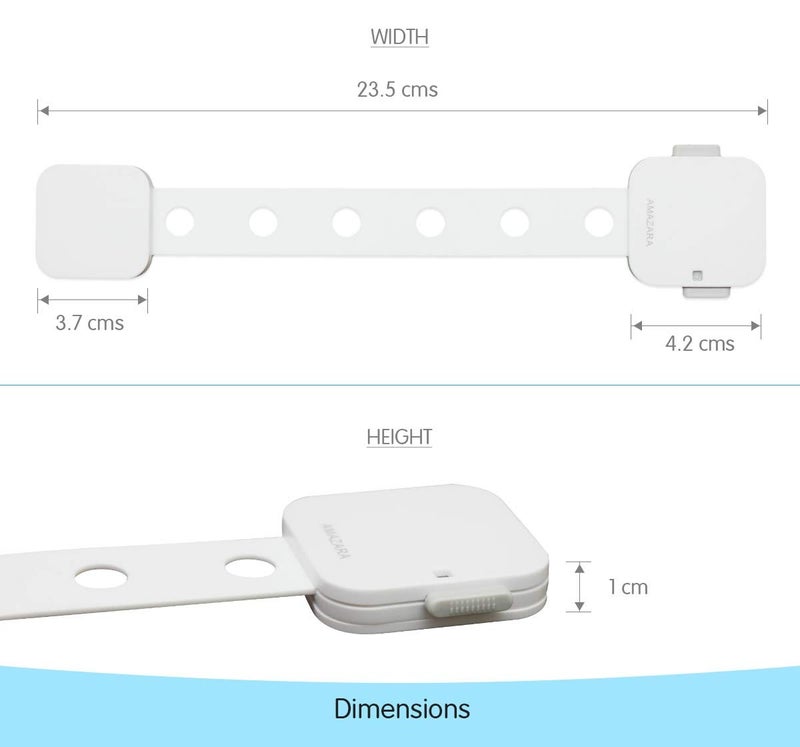AMAZARA Child Safety Locks – Adjustable Baby Proofing Locks for Cabinets, Drawers, Fridge, Toilets | Strong 3M Adhesive | Easy No-Drill Install | Pack of 4 – White - Image 3