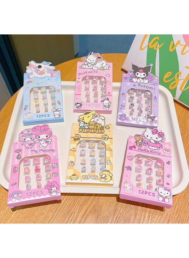 6-PCS Cute False Nails Multicolour,Kids Press on Nails Children, 72 Pieces Fake Artificial Tips Girls Full Cover Short False Fingernails for Decoration - Image 2