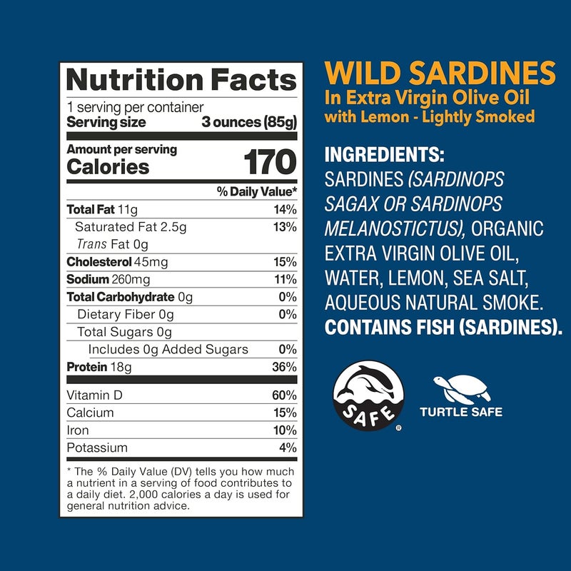 Wild Planet Wild Sardines in Extra Virgin Olive Oil with Lemon - 12 Pack - Image 2