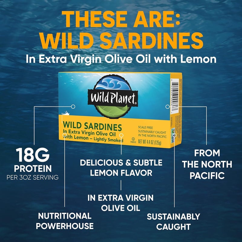 Wild Planet Wild Sardines in Extra Virgin Olive Oil with Lemon - 12 Pack - Image 3