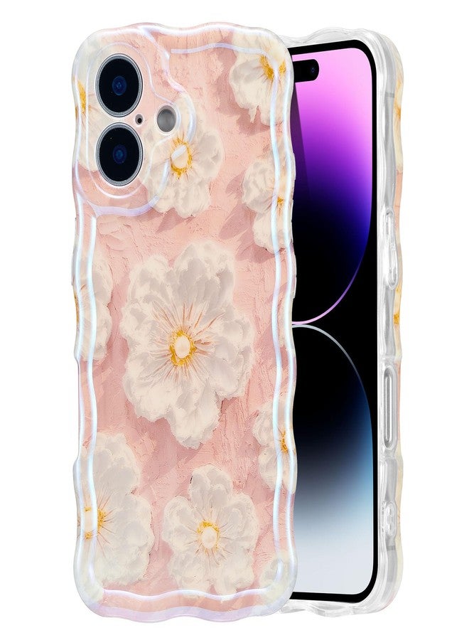 EYZUTAK جراب EYZUTAK لهاتف iPhone 16، بنمط زهور ملون مستوحى من لوحات زيتية عتيقة، بنقشة ليزر لامعة وحواف مموجة لطيفة، غطاء هاتف أنيق ومتين من مادة TPU، مناسب للفتيات والسيدات - لون وردي فاتح - Image 1