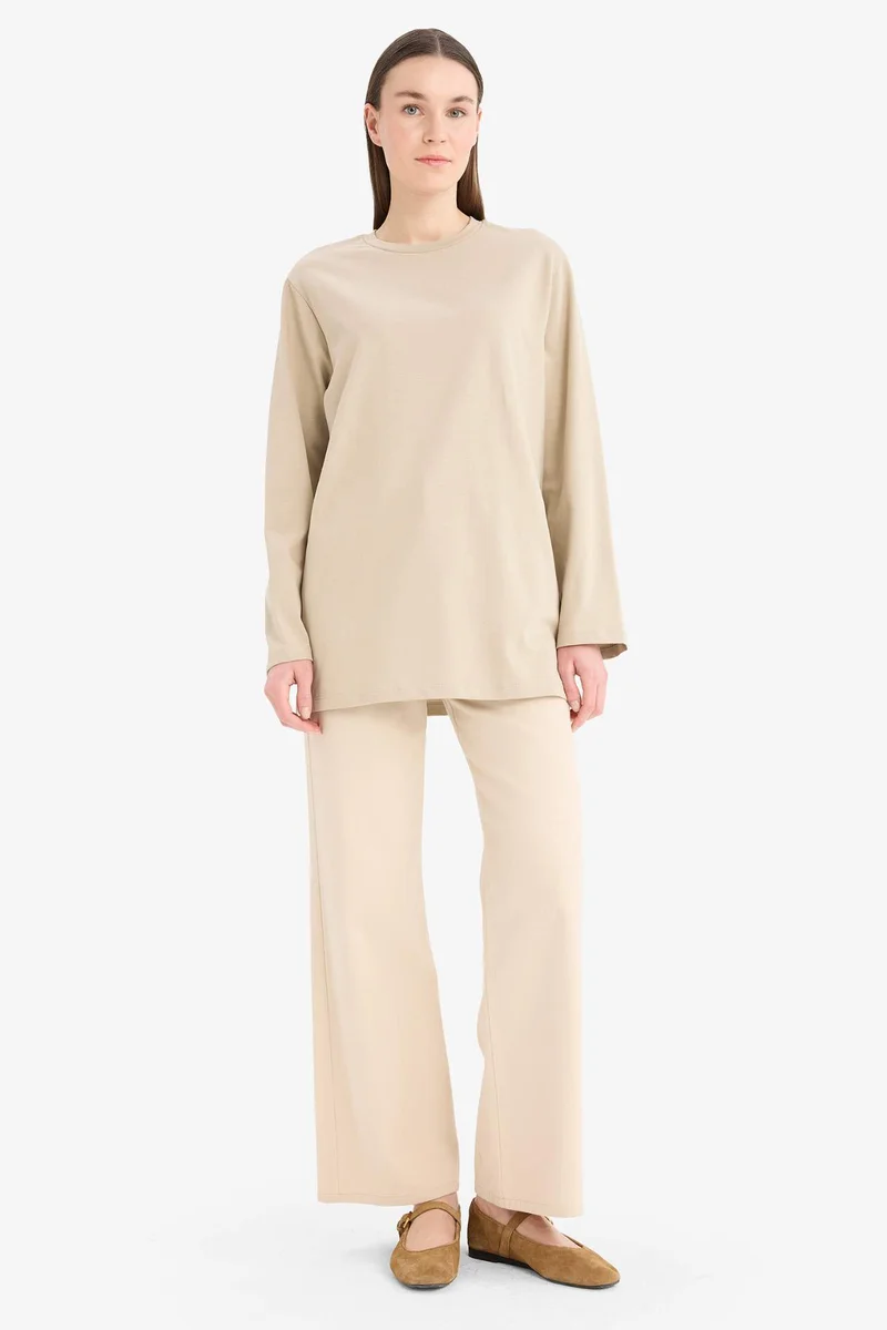 ديفاكتو Regular Fit Crew Neck Long Sleeve T-Shirt Tunic