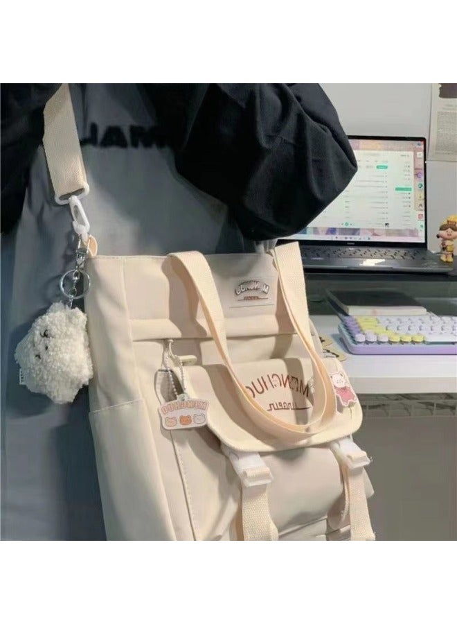 Ins All-match College Style Crossbody Bag Tutor Bag Large Capacity Tote Bag Shoulder Bag Female Student Class Bag-Color:creamy-white Single Pack - Image 4