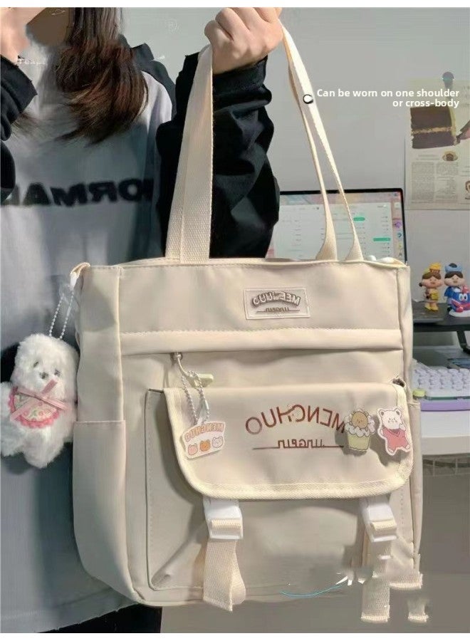 Ins All-match College Style Crossbody Bag Tutor Bag Large Capacity Tote Bag Shoulder Bag Female Student Class Bag-Color:creamy-white Single Pack - Image 1