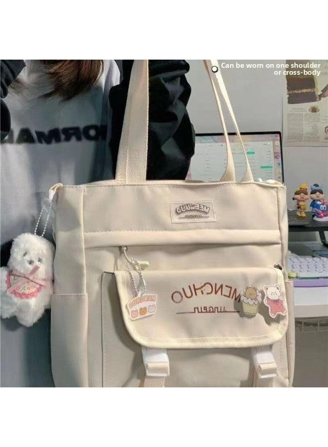 Ins All-match College Style Crossbody Bag Tutor Bag Large Capacity Tote Bag Shoulder Bag Female Student Class Bag-Color:creamy-white Single Pack - Image 2
