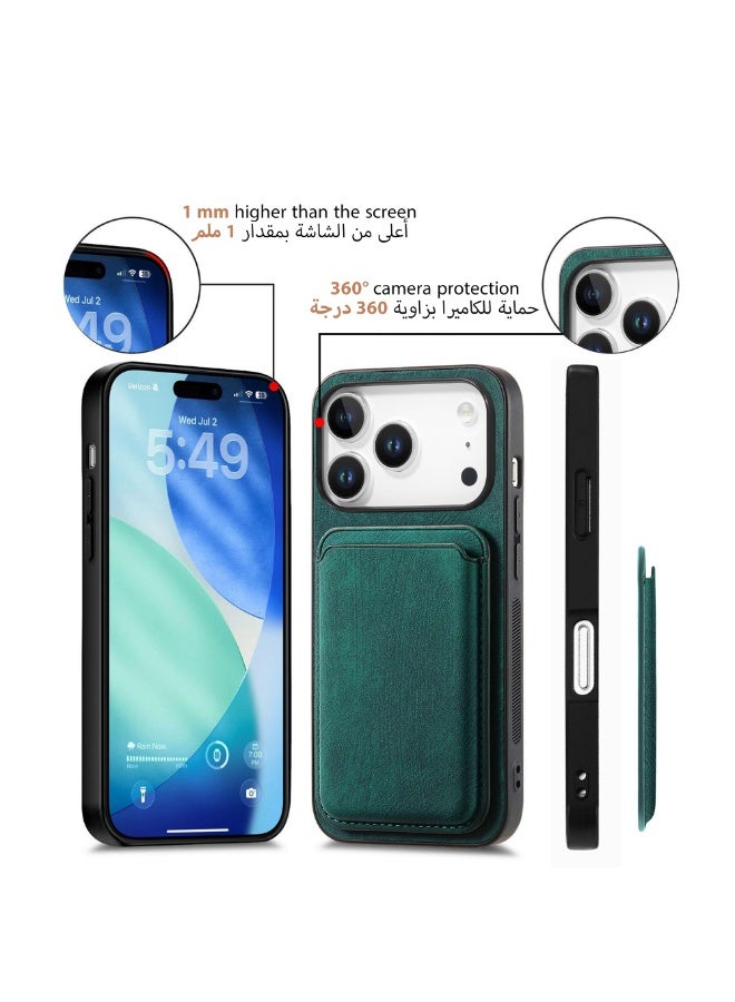 إنترستيلا غطاء iPhone 17 Pro Max – حافظة جلد فاخرة لهاتف Phone 17 Pro Max من آبل، بتصميم قابل للفصل 2 في 1 مع حامل بطاقات وإغلاق مغناطيسي، باللون الأخضر، متوافق مع شاشة بحجم 6.9 بوصة. - Image 4