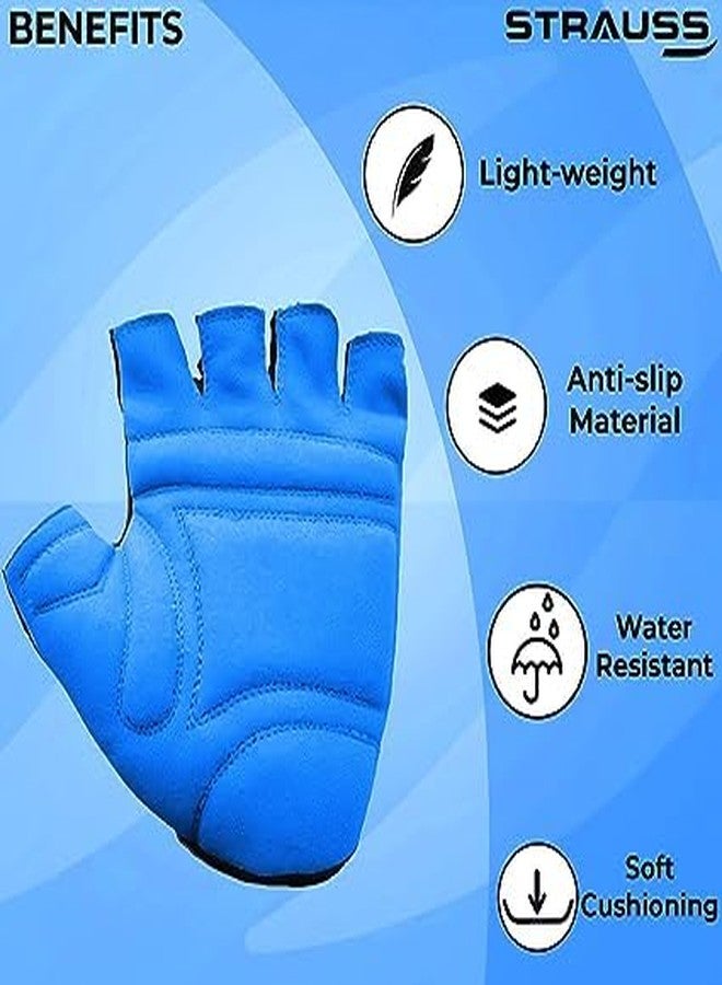 STRAUSS Suede Gym Gloves for Weightlifting, Cycling, Exercise & Gym | Full Palm Protection & Extra Durability with Suede Cushion Pads | Fingerless Gloves for Men and Women | Size: Large, (Blue/Black) - Image 4