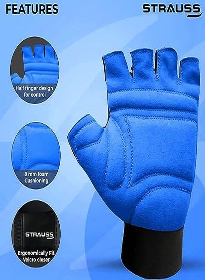 STRAUSS Suede Gym Gloves for Weightlifting, Cycling, Exercise & Gym | Full Palm Protection & Extra Durability with Suede Cushion Pads | Fingerless Gloves for Men and Women | Size: Large, (Blue/Black) - Image 2