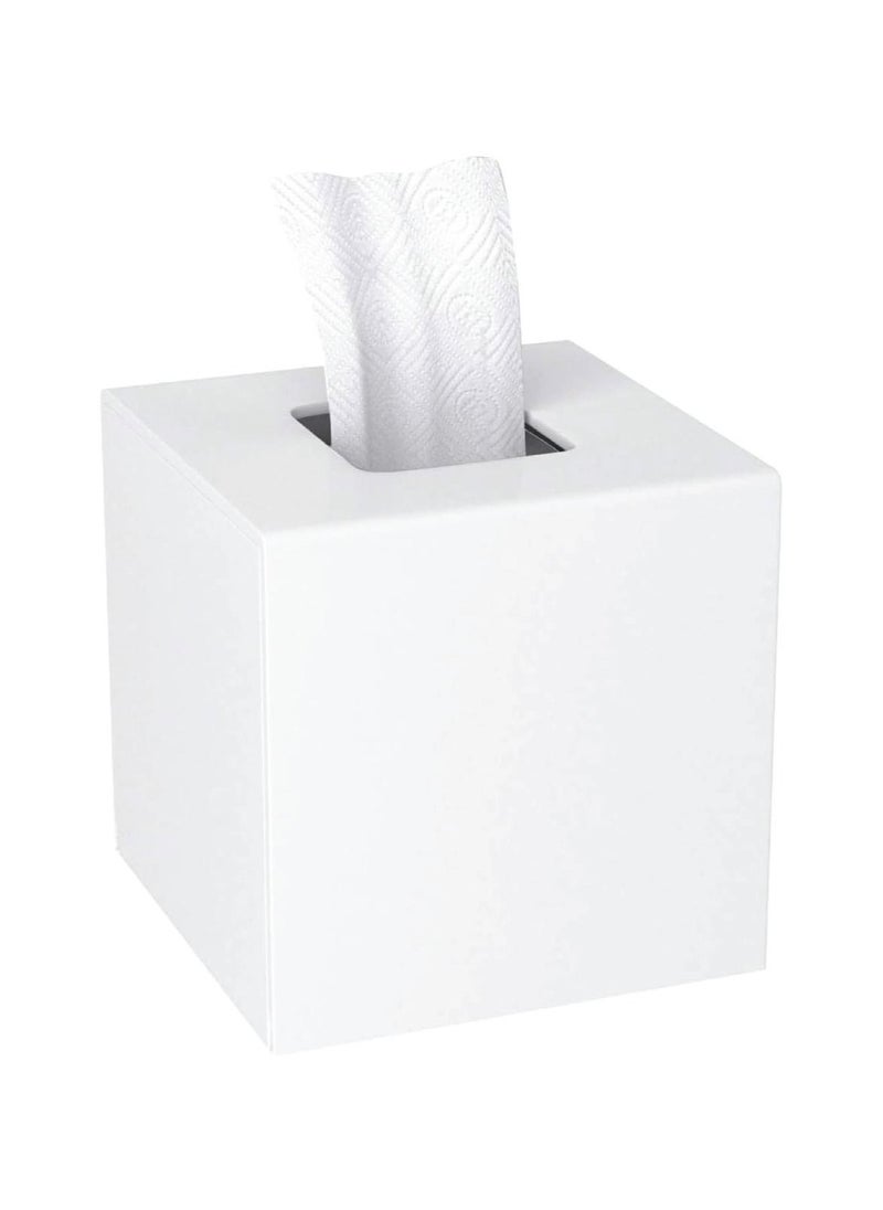 SMARTPOINTS Acrylic Tissue Box Cover 5.4x5.4x5.4 Tissue Holder Napkin Dispenser for Home Office Restaurant-White  - Image 1