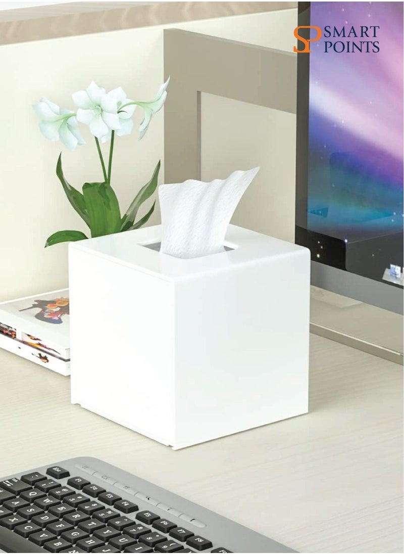 SMARTPOINTS Acrylic Tissue Box Cover 5.4x5.4x5.4 Tissue Holder Napkin Dispenser for Home Office Restaurant-White  - Image 2